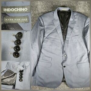 Indochino Custom Sport Coat Mens 52L Blue Wool Jacket Surgeons Cuffed Blazer